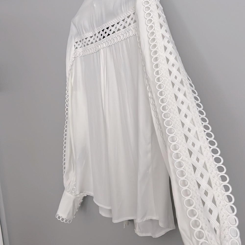 F21 Forever 21 Crochet Woven Lace Cutout Ivory White Blouse Womens L Large 8 - Picture 6 of 17